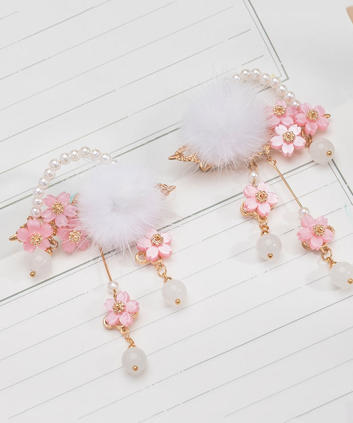 Beautiful Colorblock Copper Pearl Floral Mink Hair Tassel Girls Hairpin