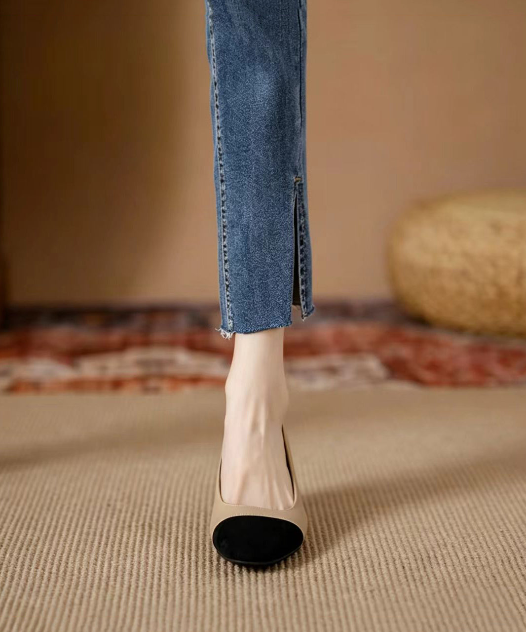 Beautiful Colorblock Faux Leather Chunky High Heels