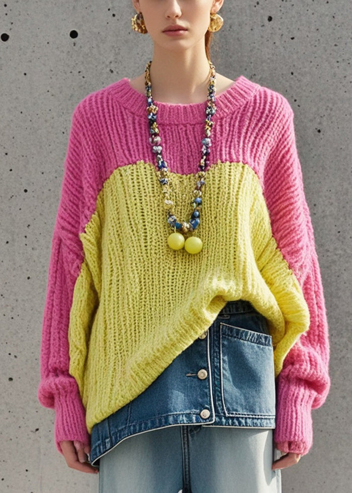 Beautiful Colorblock Oversized Patchwork Knit Sweater Fall - Omychic