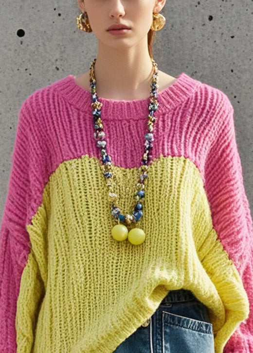 Beautiful Colorblock Oversized Patchwork Knit Sweater Fall - Omychic