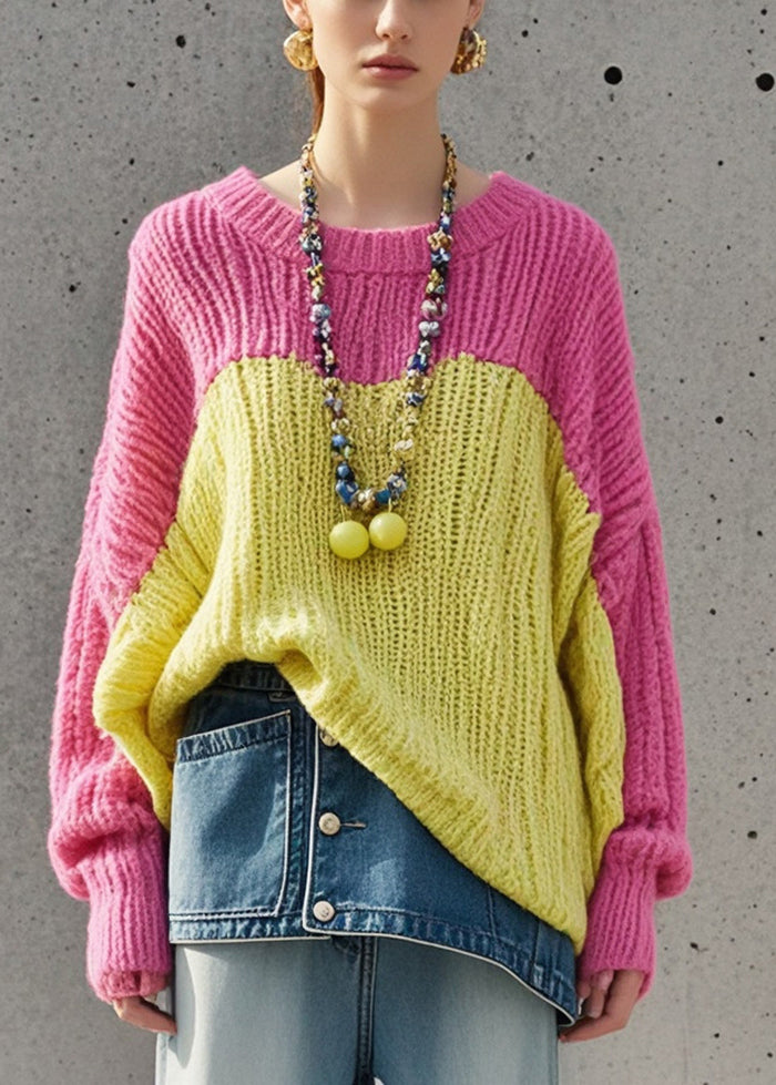 Beautiful Colorblock Oversized Patchwork Knit Sweater Fall - Omychic