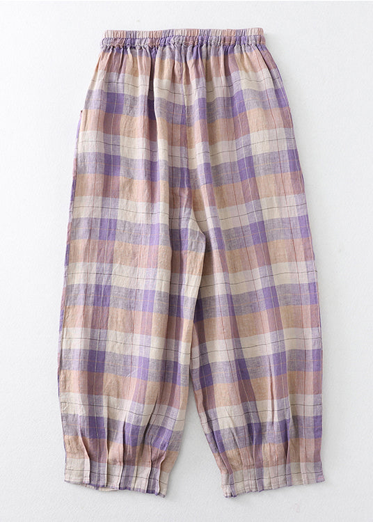 Beautiful Colorblock Oversized Plaid Linen Harem Pants Summer
