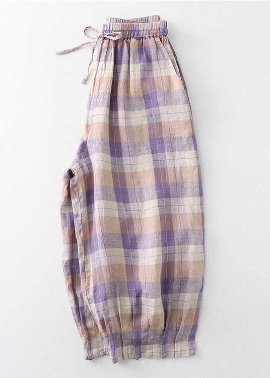 Beautiful Colorblock Oversized Plaid Linen Harem Pants Summer