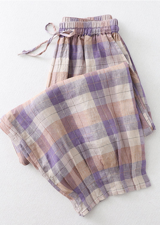 Beautiful Colorblock Oversized Plaid Linen Harem Pants Summer