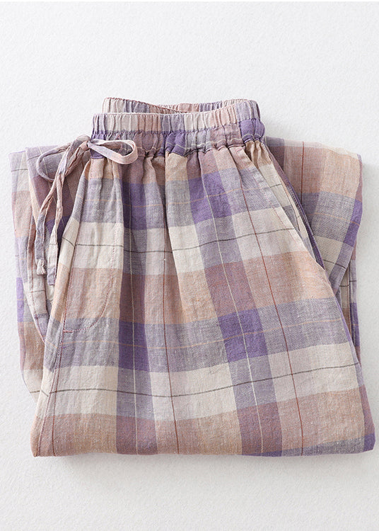Beautiful Colorblock Oversized Plaid Linen Harem Pants Summer