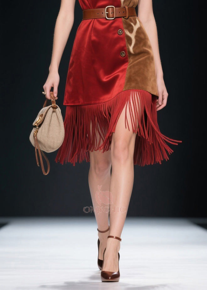 Beautiful Colorblock Tassel Patchwork Velvet Dresses Sleeveless