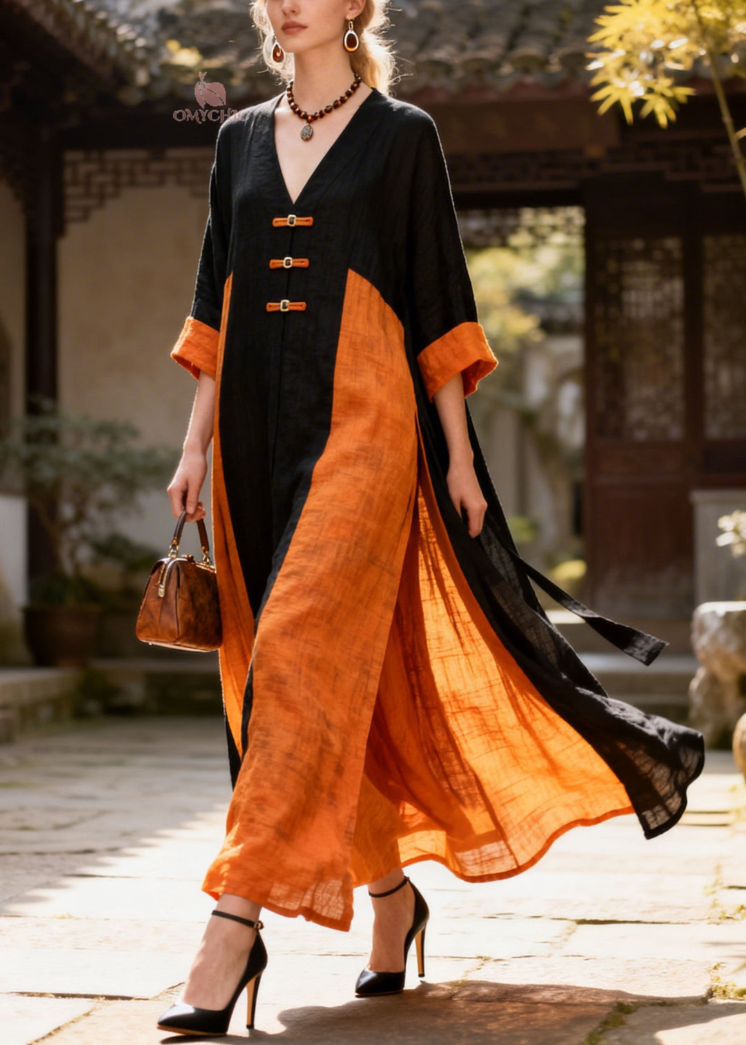 Beautiful Colorblock V Neck Patchwork Cotton Dress Summer