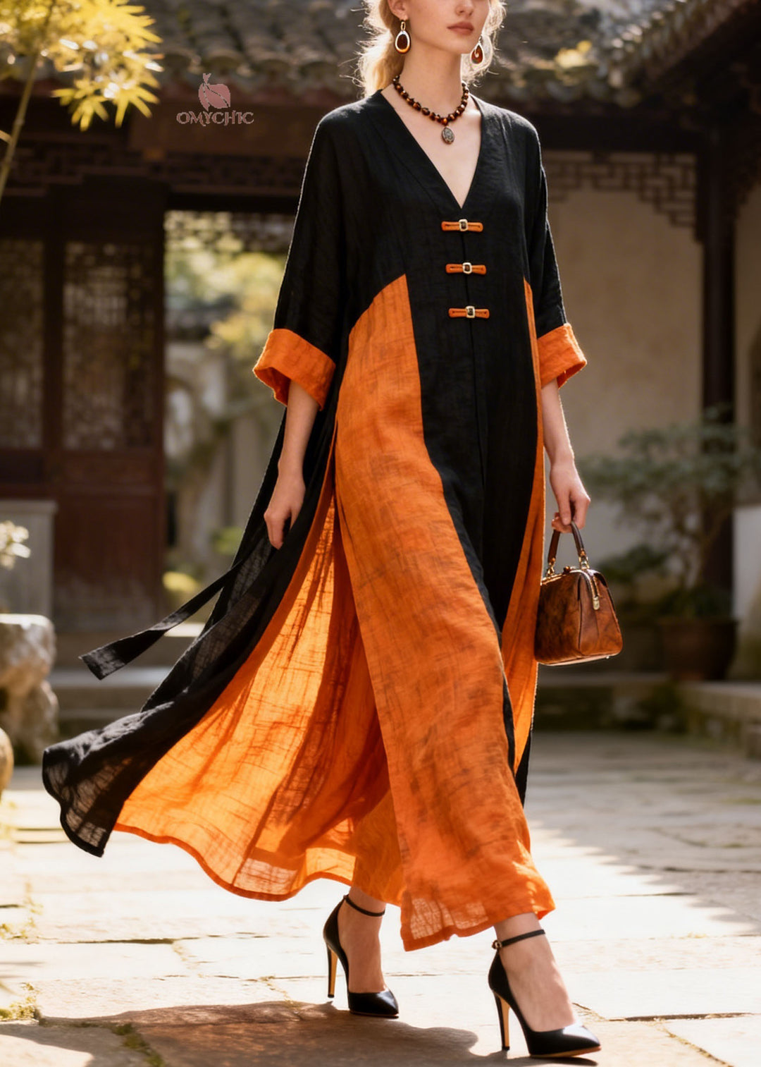 Beautiful Colorblock V Neck Patchwork Cotton Dress Summer