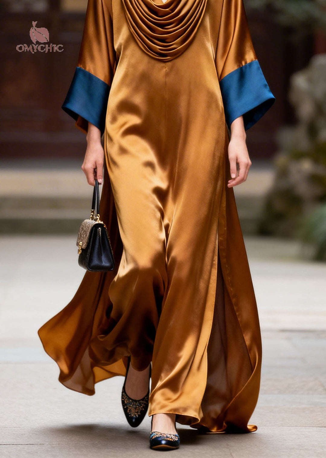 Beautiful Colorblock Wrinkled Patchwork Silk Long Dress Summer