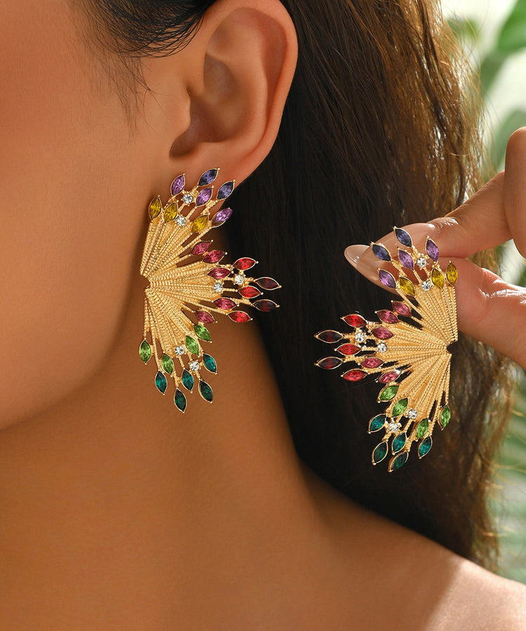 Beautiful Colorful Zircon Fan-shaped Fireworks Stud Earrings - Omychic