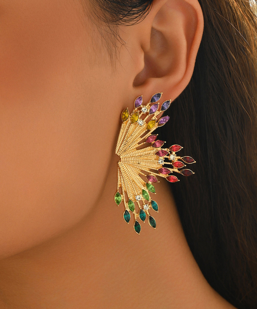 Beautiful Colorful Zircon Fan-shaped Fireworks Stud Earrings - Omychic