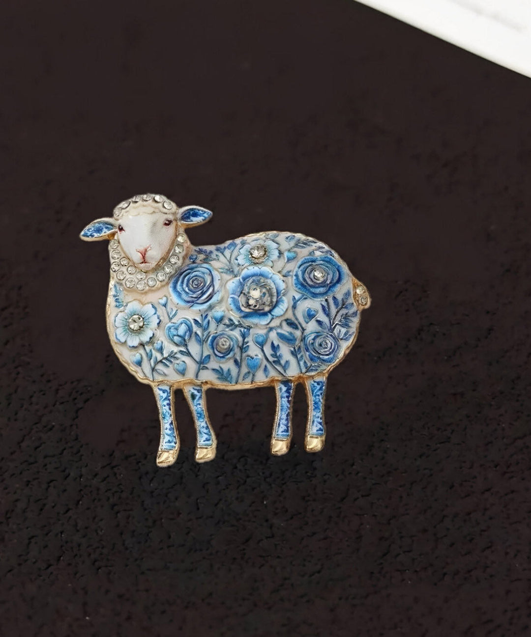 Beautiful Cyan Alloy Zircon Enamel Little Sheep Brooches
