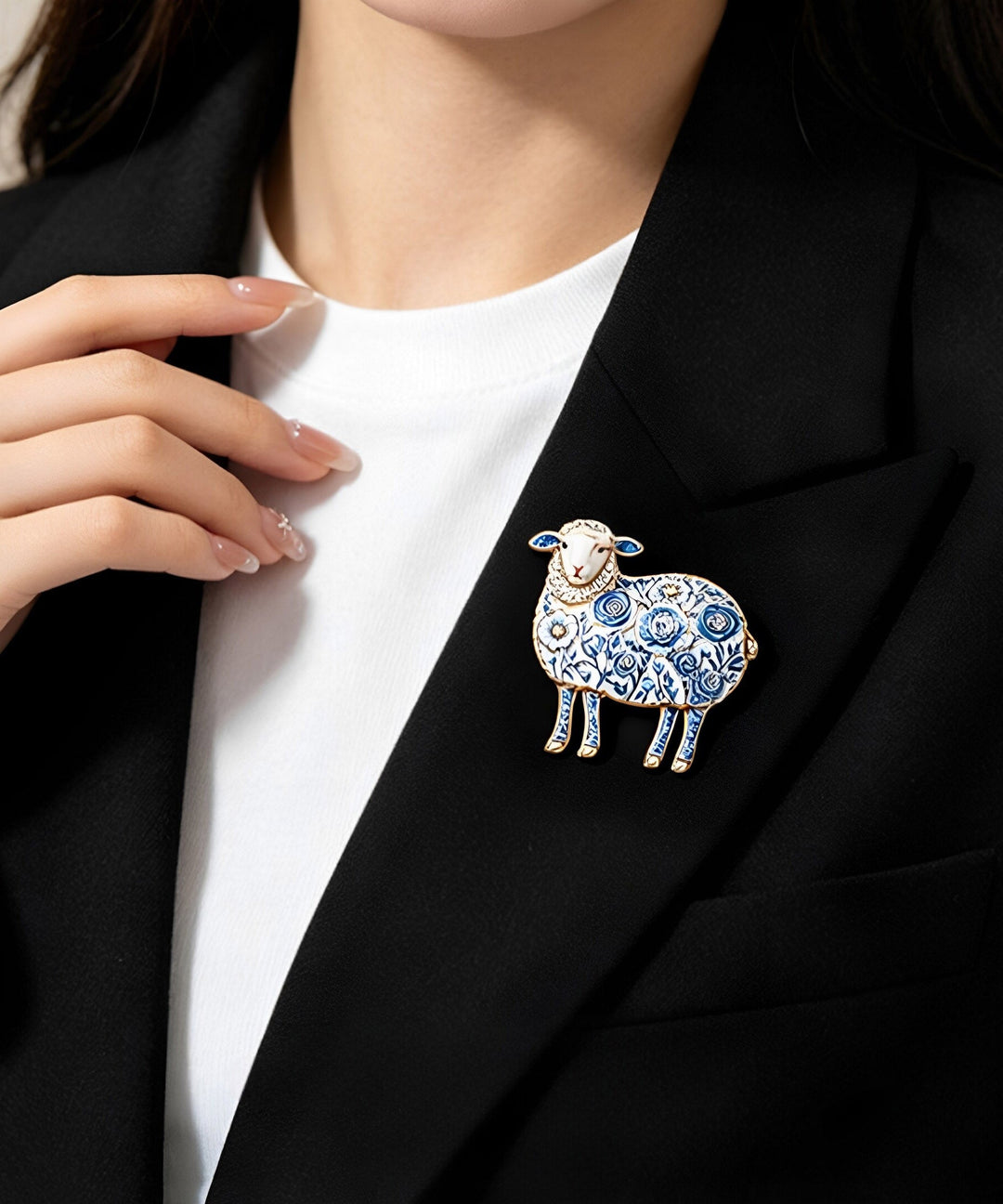 Beautiful Cyan Alloy Zircon Enamel Little Sheep Brooches
