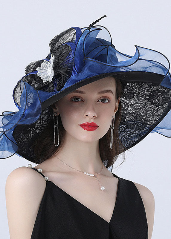 Beautiful Dark Blue Floral Hollow Out Organza Cloche Hat