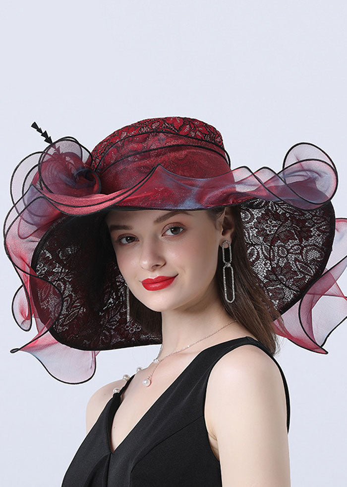 Beautiful Dark Blue Floral Hollow Out Organza Cloche Hat