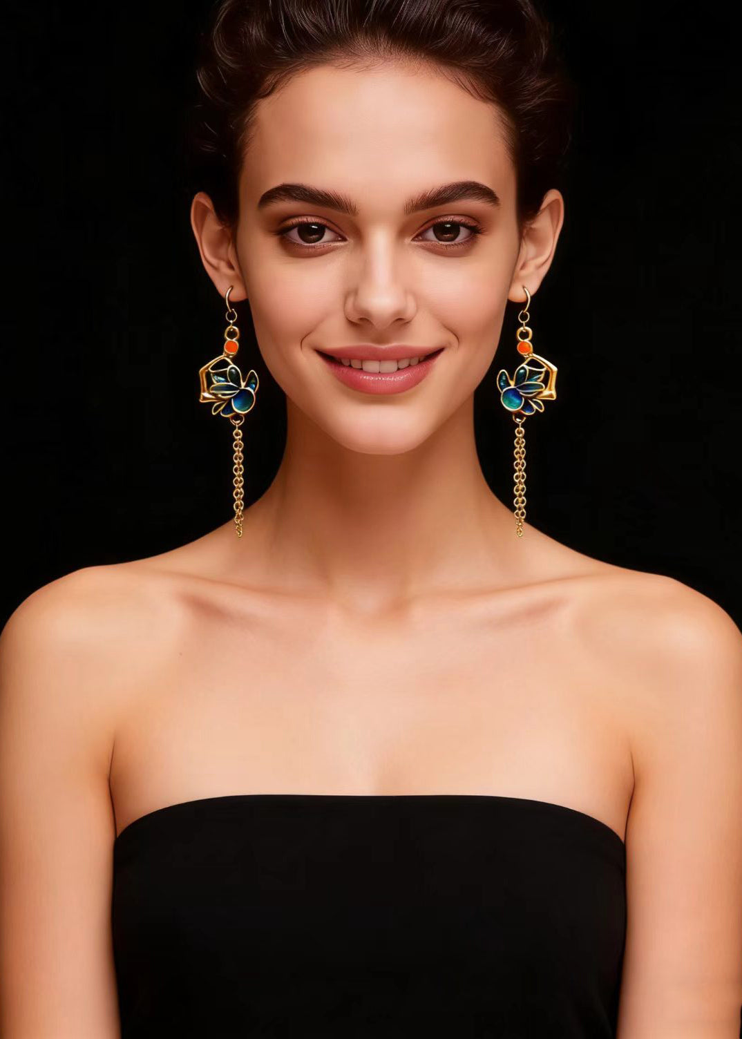 Beautiful Enamel Gilding Tassels Long Drop Earrings