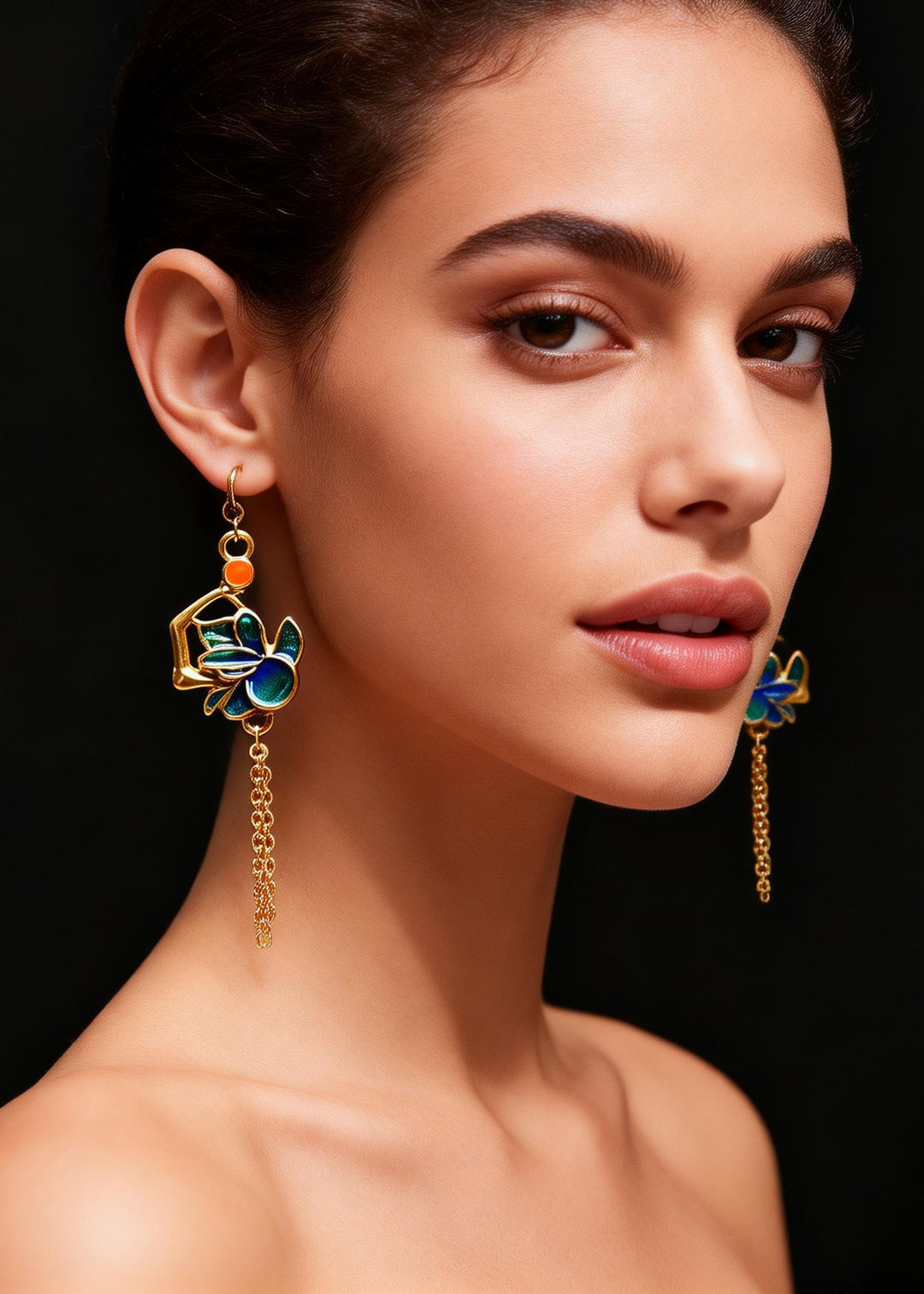 Beautiful Enamel Gilding Tassels Long Drop Earrings