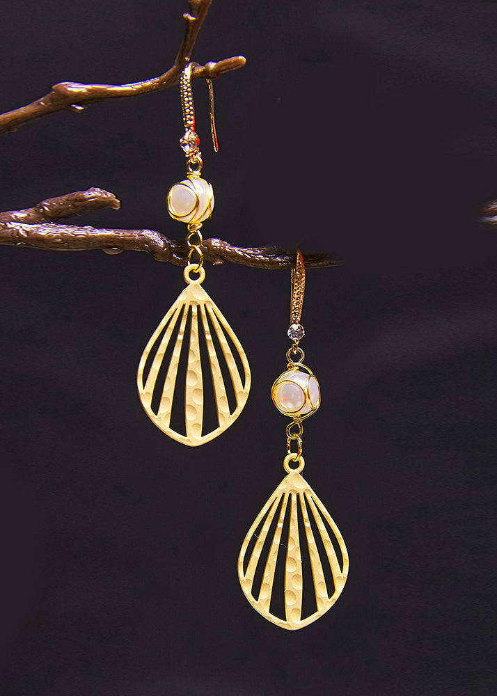 Beautiful Fan-shaped 14K Gold Pearl Drop Earrings 2025 new style - Omychic