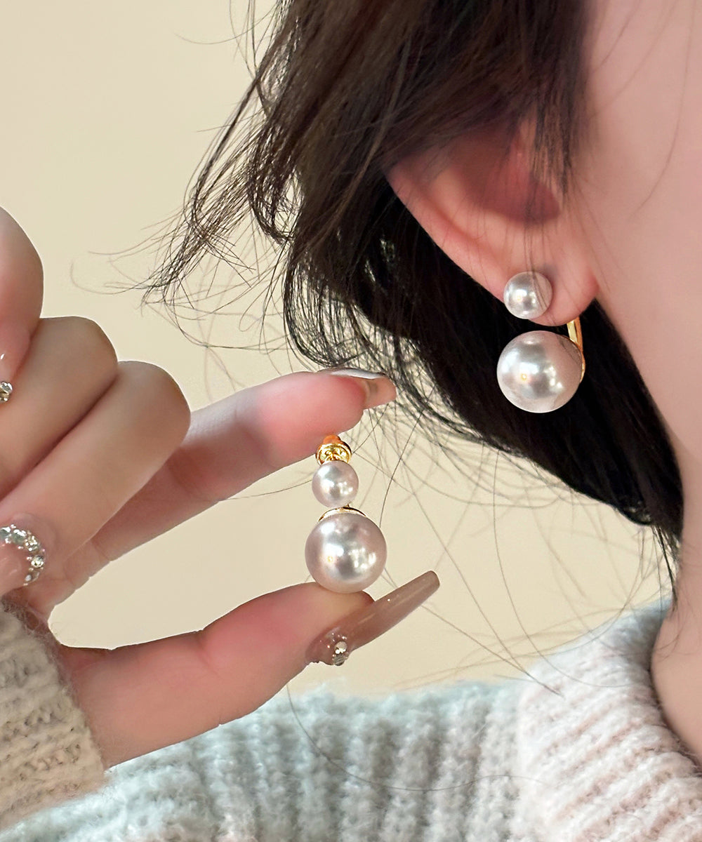 Beautiful Gold Copper Alloy Pearl Hoop Earrings