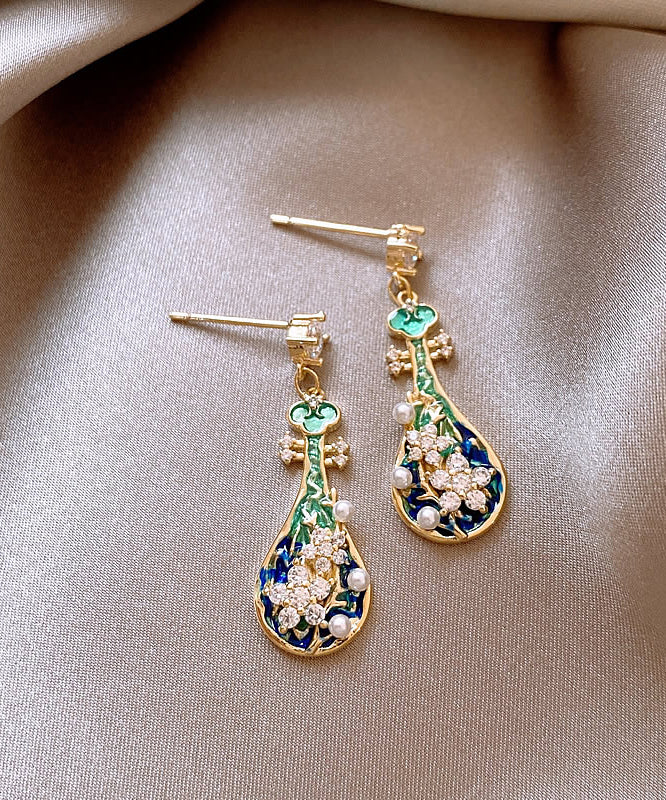 Beautiful Gold Copper Alloy Pipa Drop Earrings