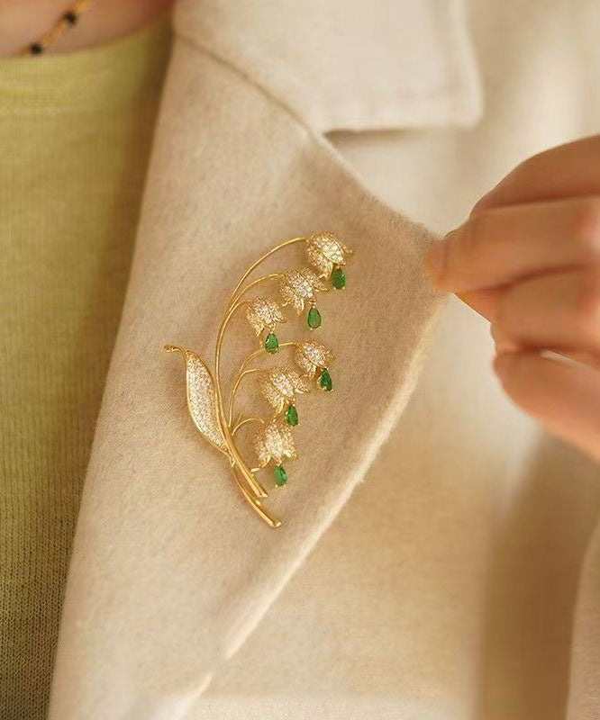 Beautiful Gold Copper Alloy Zircon Lily Of The Valley Brooches