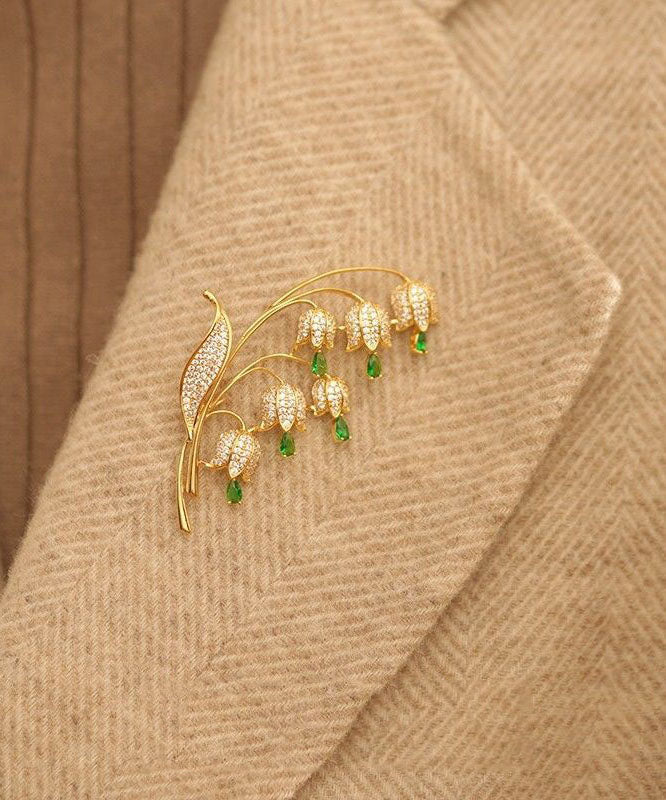Beautiful Gold Copper Alloy Zircon Lily Of The Valley Brooches