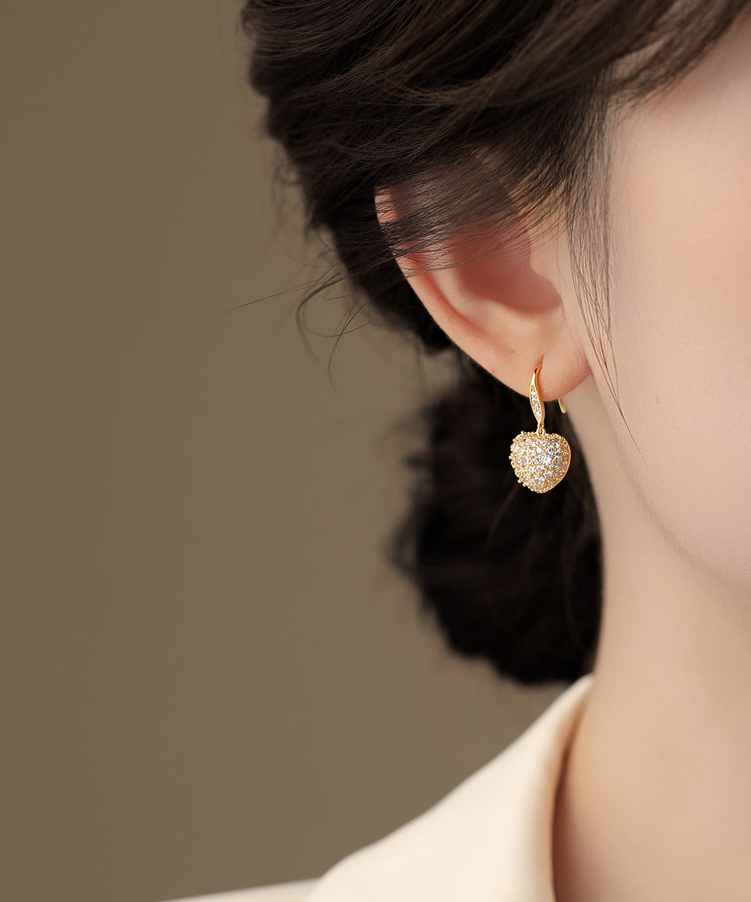 Beautiful Gold Copper Overgild Zircon Love Hoop Earrings