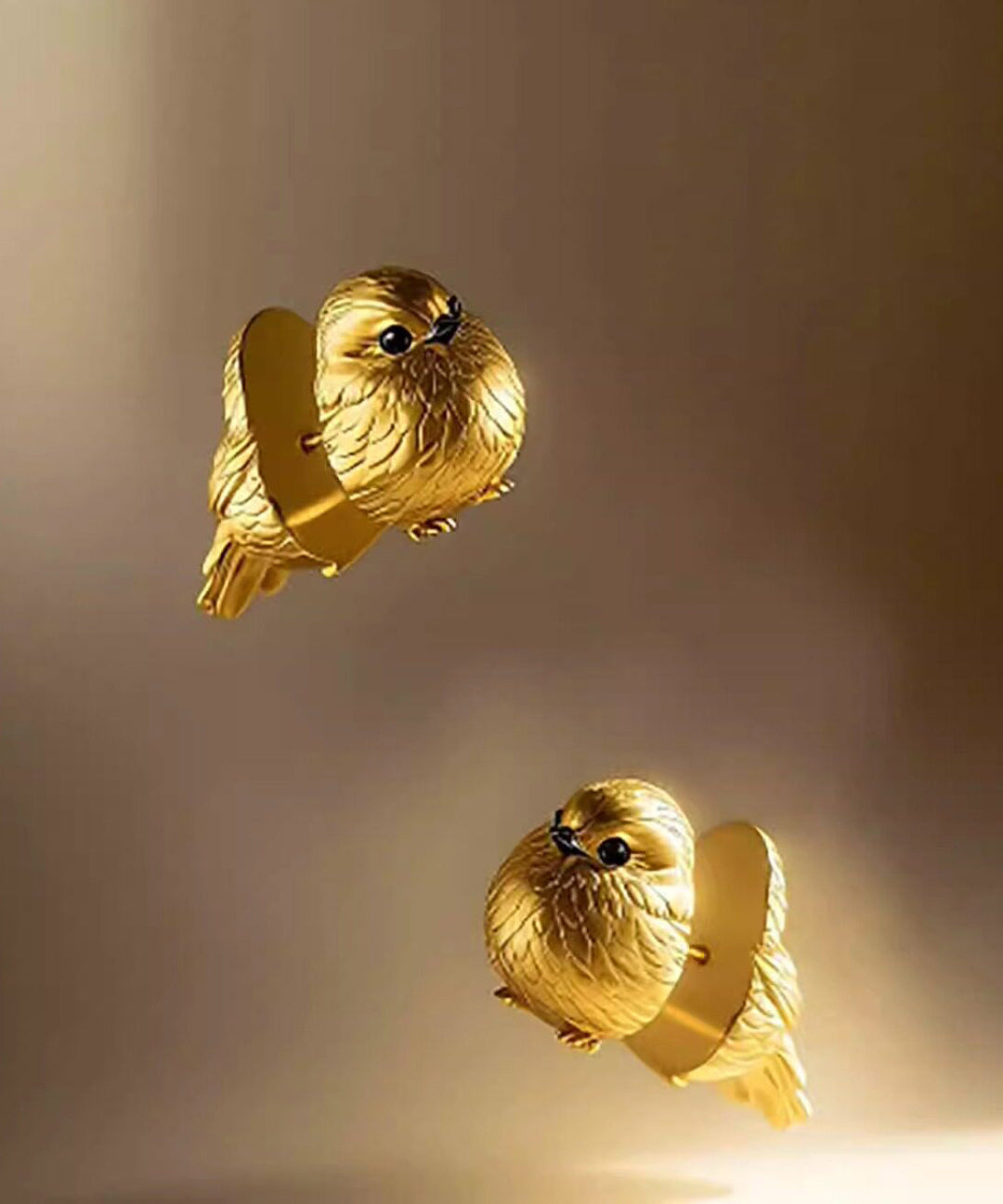Beautiful Gold Copper Stereoscopic Feather Small Birb Stud Earrings