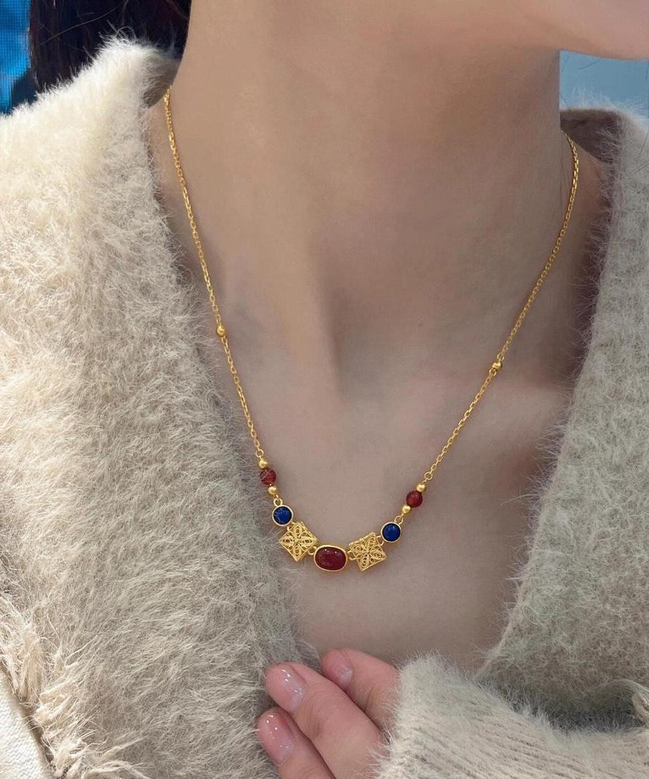 Beautiful Gold Sterling Silver Overgild Zircon Floral Pendant Necklace