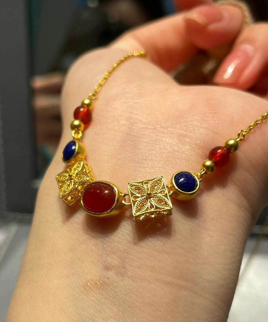 Beautiful Gold Sterling Silver Overgild Zircon Floral Pendant Necklace