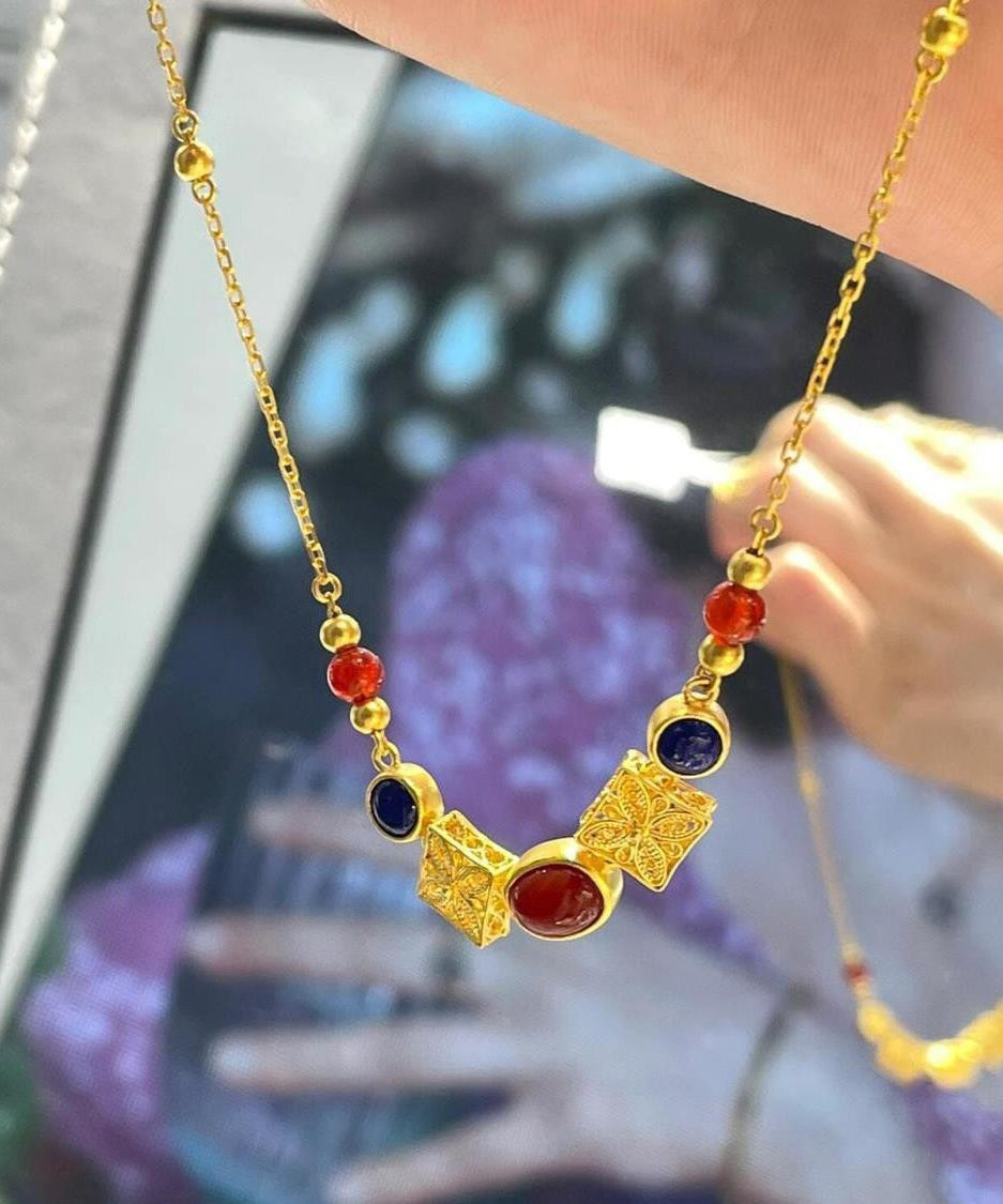 Beautiful Gold Sterling Silver Overgild Zircon Floral Pendant Necklace