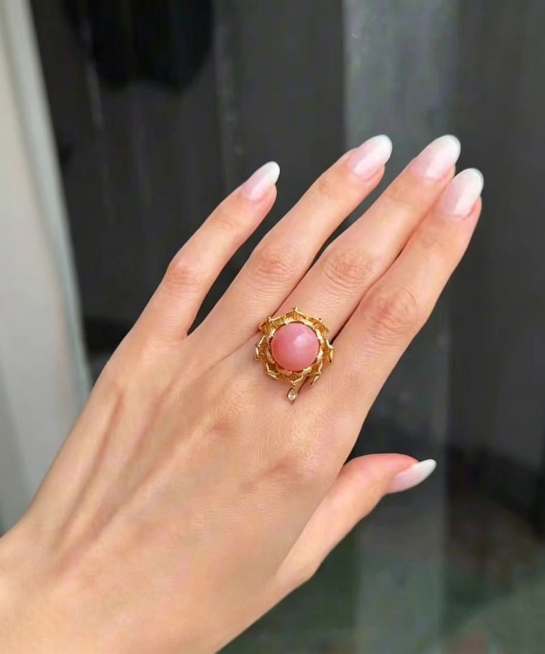 Beautiful Gold Zircon Alloy Lotus Round Bead Rings