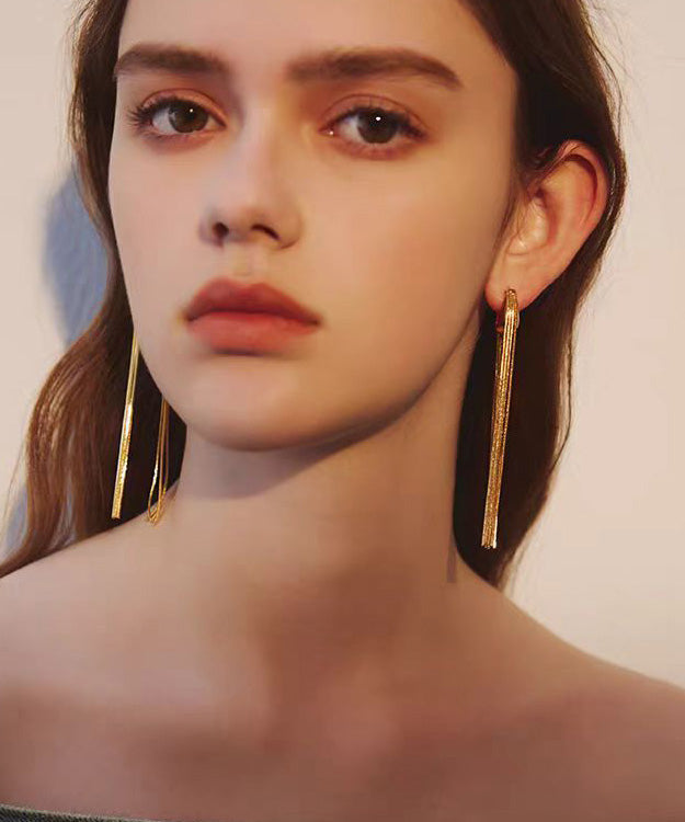 Beautiful Golden Tassel Metal Stud Earrings