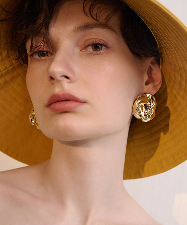 Beautiful Golden Twist Knot Metal Stud Earrings