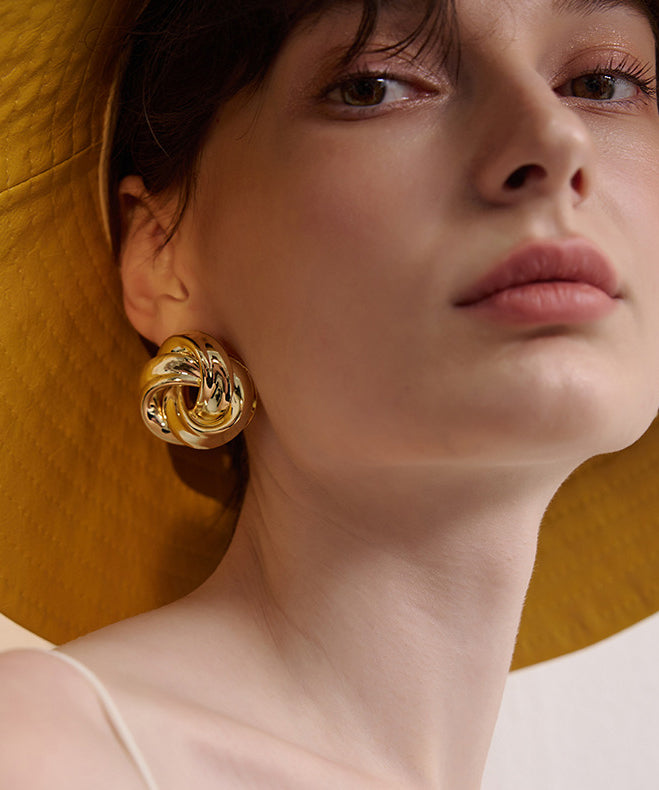 Beautiful Golden Twist Knot Metal Stud Earrings