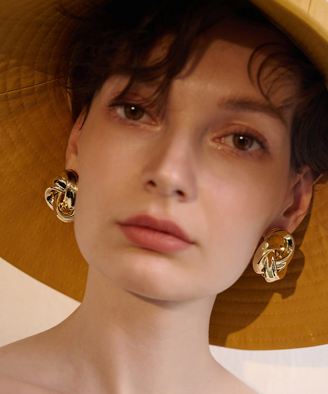 Beautiful Golden Twist Knot Metal Stud Earrings