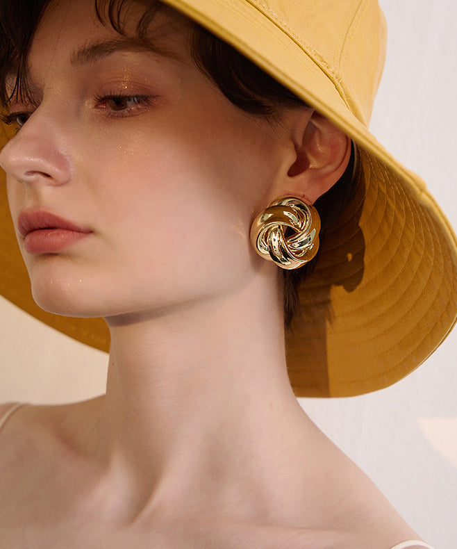 Beautiful Golden Twist Knot Metal Stud Earrings