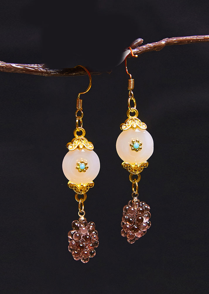 Beautiful Grapes Fine White Jade Drop Earrings - Omychic