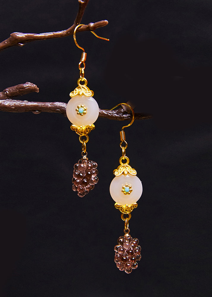 Beautiful Grapes Fine White Jade Drop Earrings - Omychic