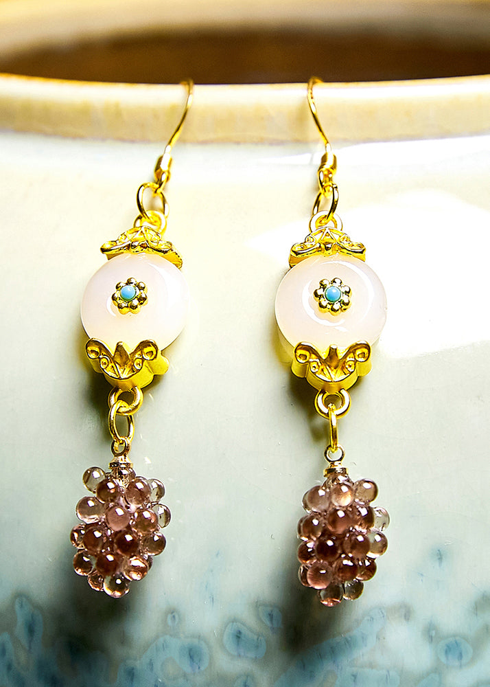 Beautiful Grapes Fine White Jade Drop Earrings