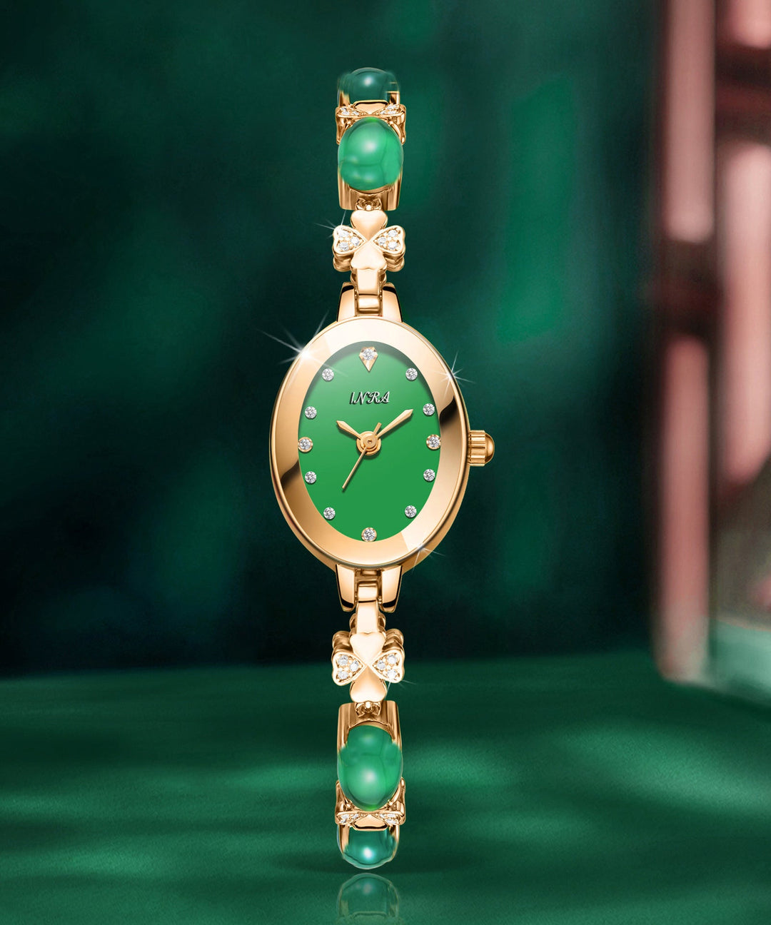 Beautiful Green Alloy Zircon Tempere Glass Watches