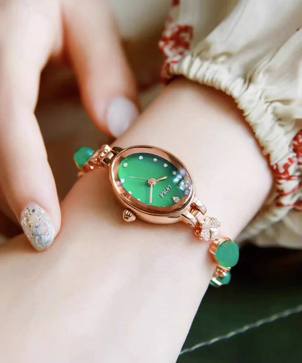 Beautiful Green Alloy Zircon Tempere Glass Watches