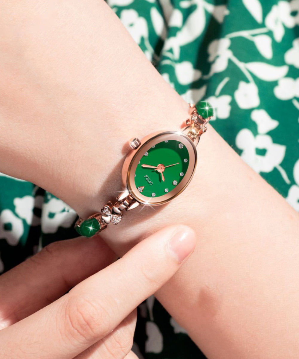 Beautiful Green Alloy Zircon Tempere Glass Watches