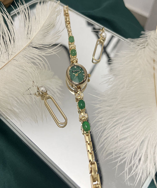 Beautiful Green Alloy Zircon Tempere Glass Watches
