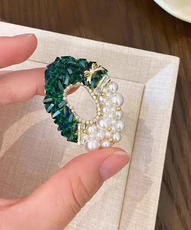 Beautiful Green Copper Zircon Crystal Pearl Brooches - Omychic
