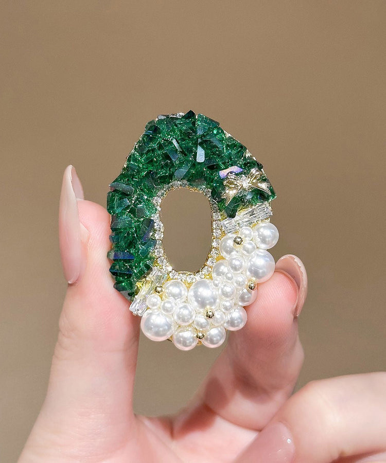 Beautiful Green Copper Zircon Crystal Pearl Brooches - Omychic