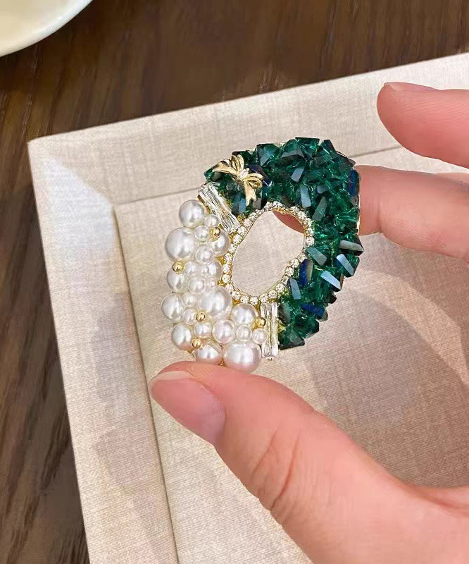 Beautiful Green Copper Zircon Crystal Pearl Brooches - Omychic