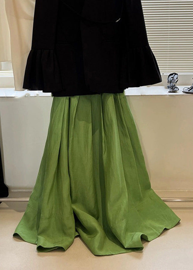 Beautiful Green High Waist Wrinkled Cotton Skirt Spring