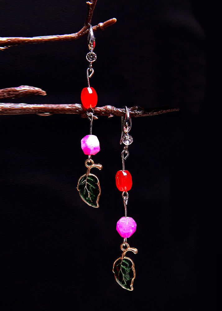 Beautiful Green Leaf Asymmetrical Jade Drop Earrings - Omychic