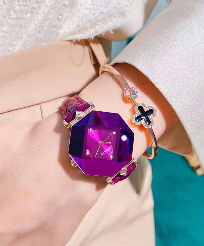 Beautiful Green Leather Tempered Glass Waterproof Watch